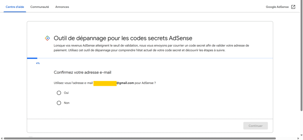 Adresse adsense en afrique: etape 1
