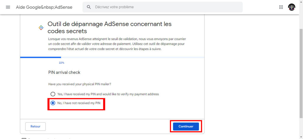 Adresse adsense en afrique: etape 2