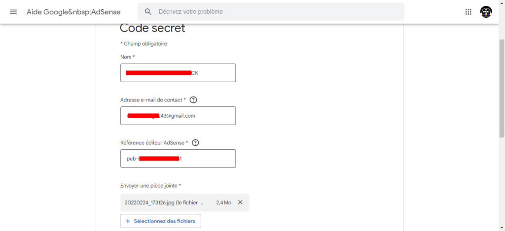 Adresse adsense en afrique: etape 4