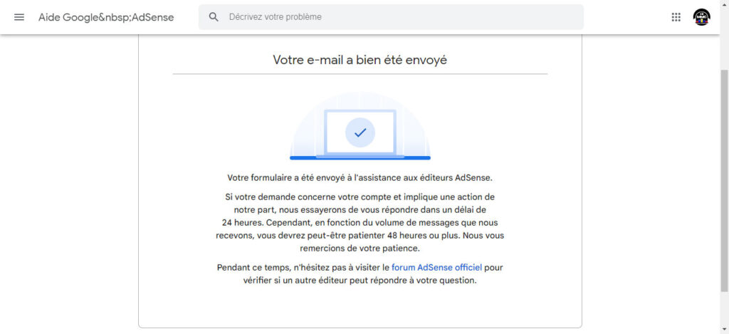 Adresse adsense en afrique: etape 5